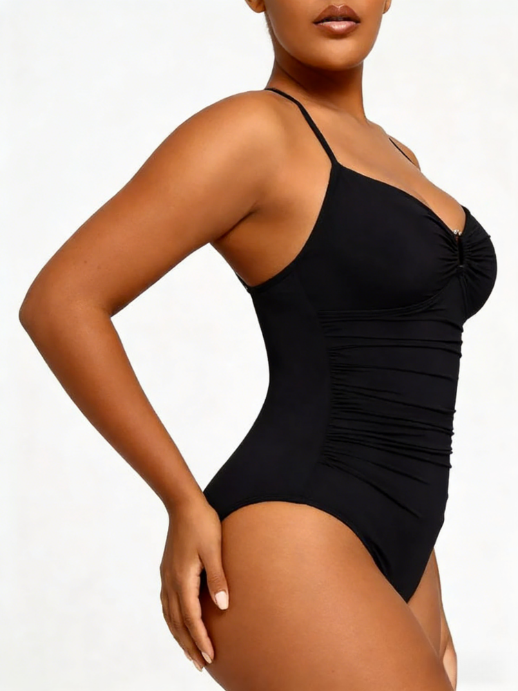 Slimming Ruched One Piece Swimsuit – Sexy V-Neck Tummy Control Swimwear