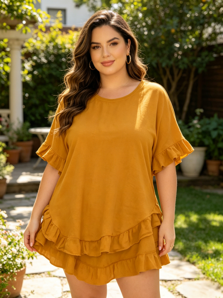 Casual Round Neck Short Sleeve Flowy Top