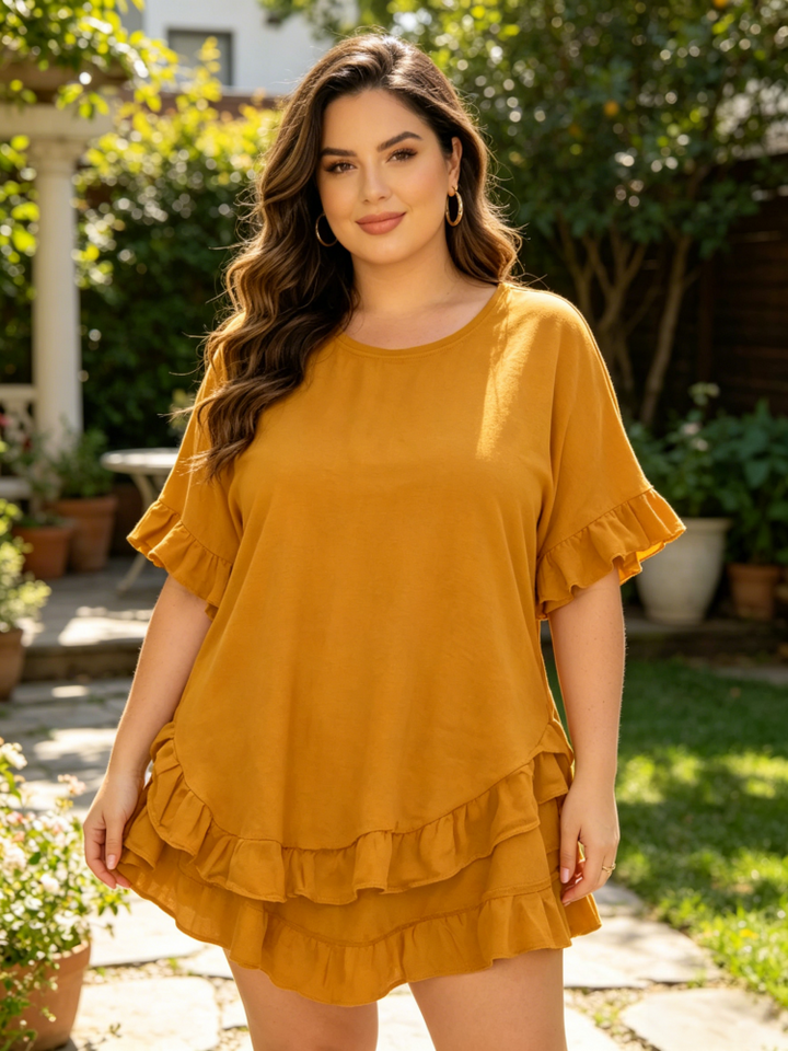 Casual Round Neck Short Sleeve Flowy Top