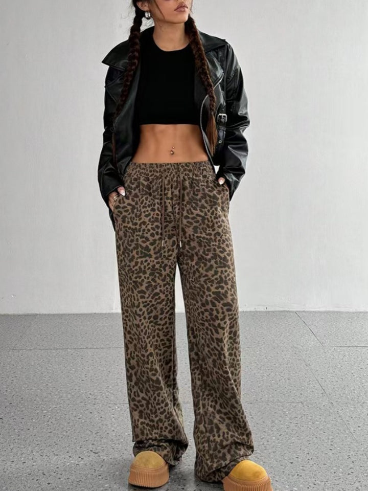 Leopard Print High-Waisted Wide Leg Pants