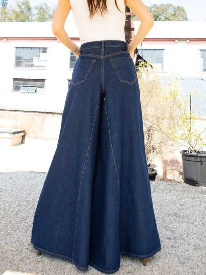High Waist Ultra Flared Maxi Wide Leg Denim Pants