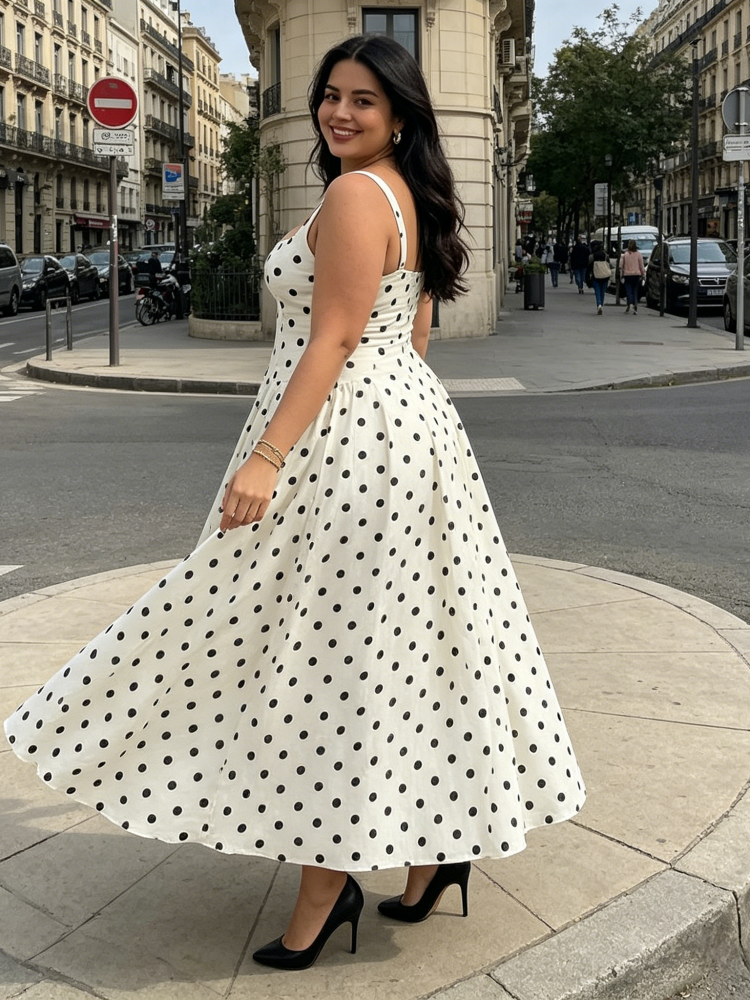 Polka Dot Square Neck Maxi Dress