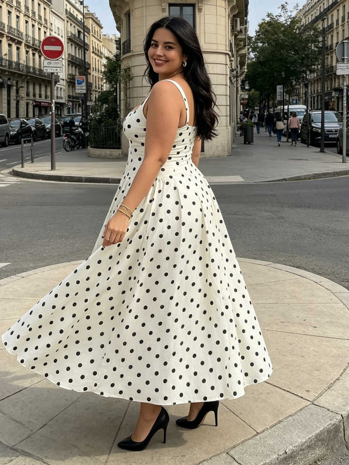 Polka Dot Square Neck Maxi Dress