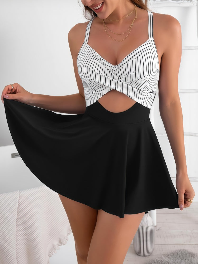 Floral Halter Cutout Wrap Skirted Swimsuit