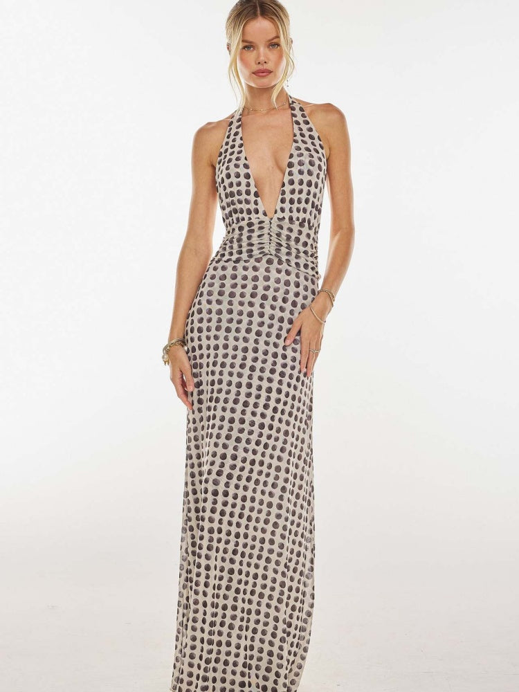 Polka Dot Halter Maxi Dress