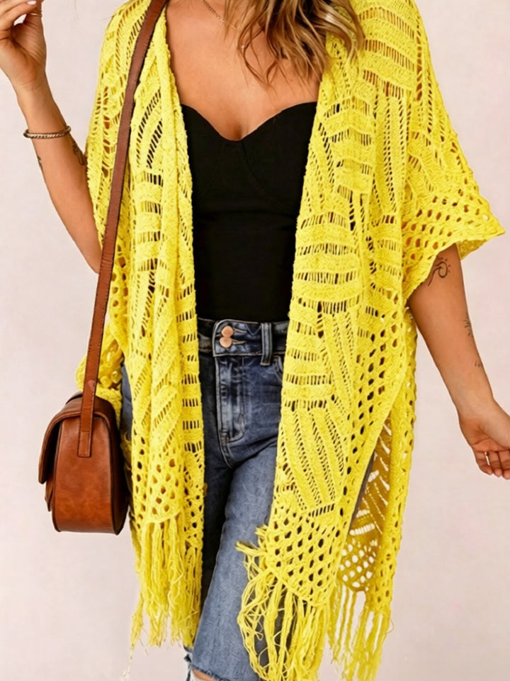 Beach vacation sun protection knitted tassel cover-up