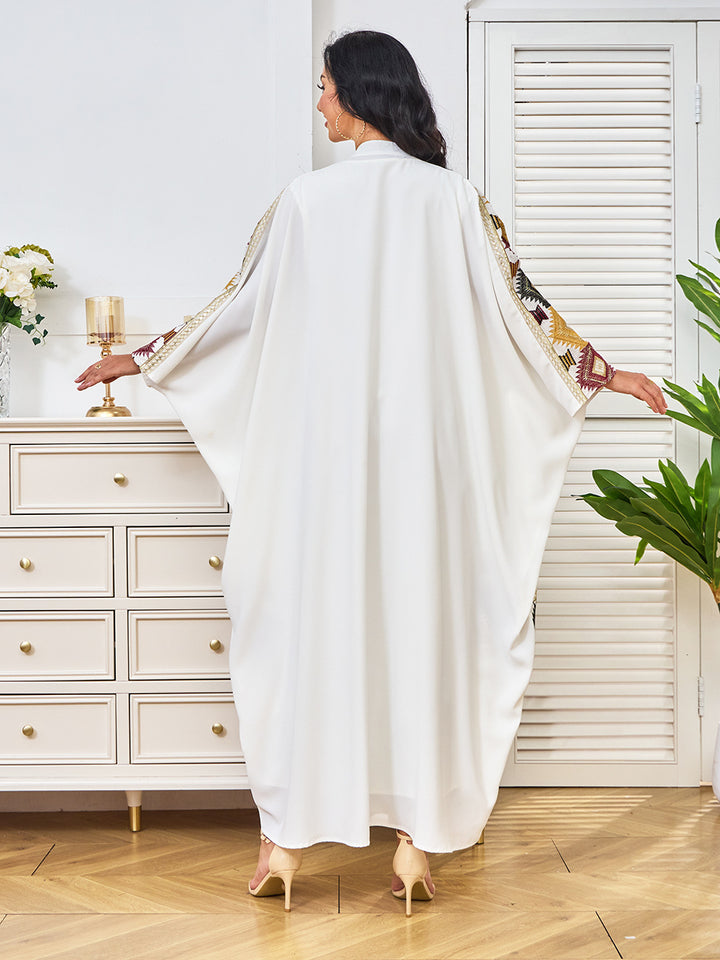 Geometric Embroidered Open-Front Abaya with Inner Dress