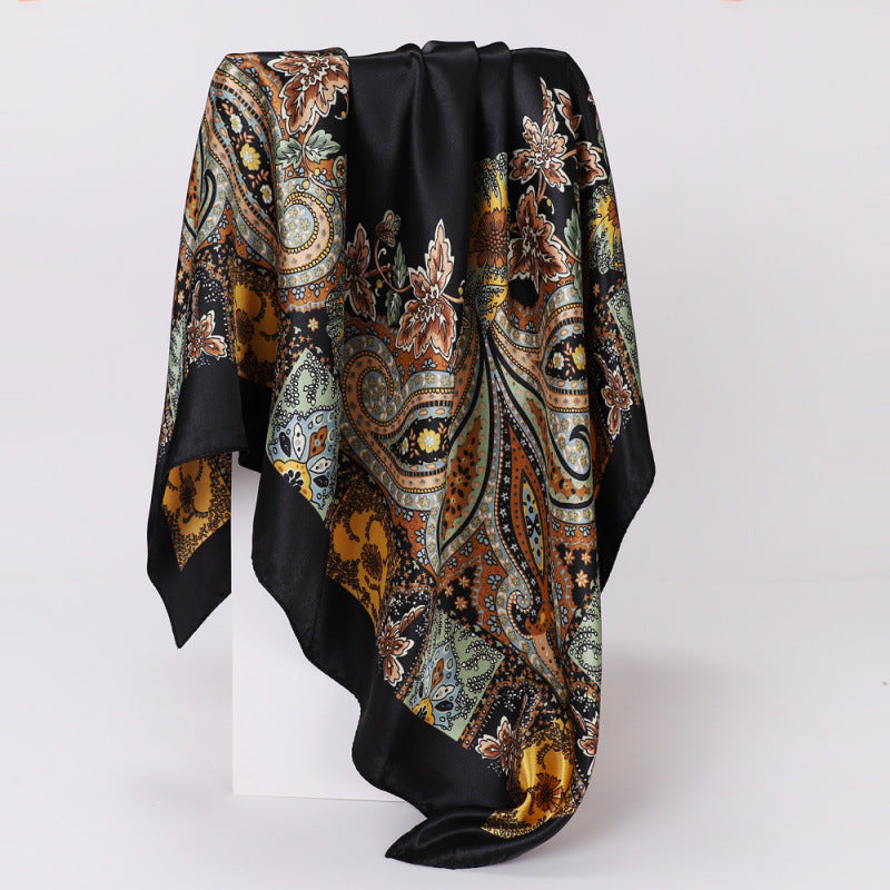 Floral Print Square Satin Scarf
