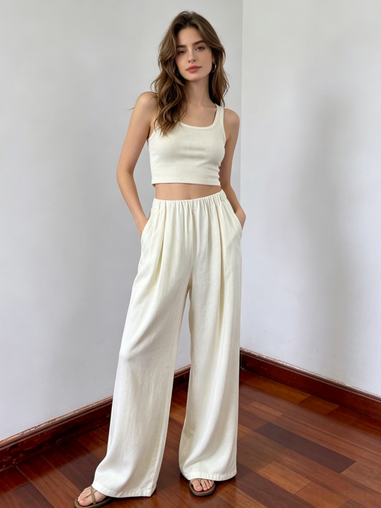 High Waisted Wide Leg Ice Silk Pants