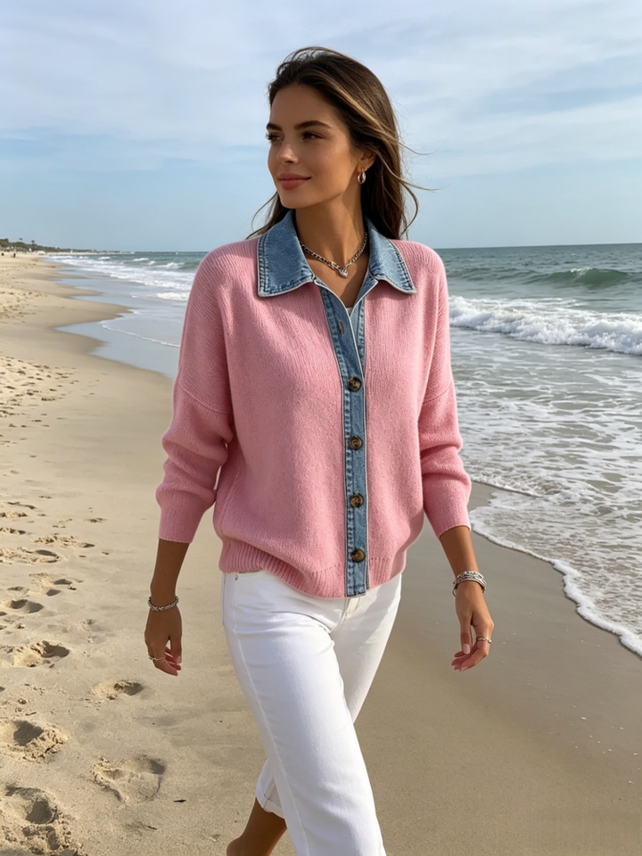 Ribbed Knit Button-Up Shirt - Loose Casual Long Sleeve Collared Blouse