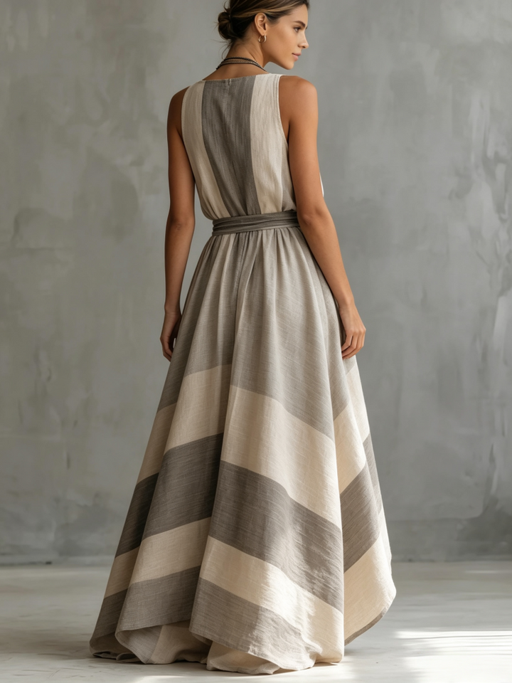 Sleeveless striped tie-up asymmetrical dress