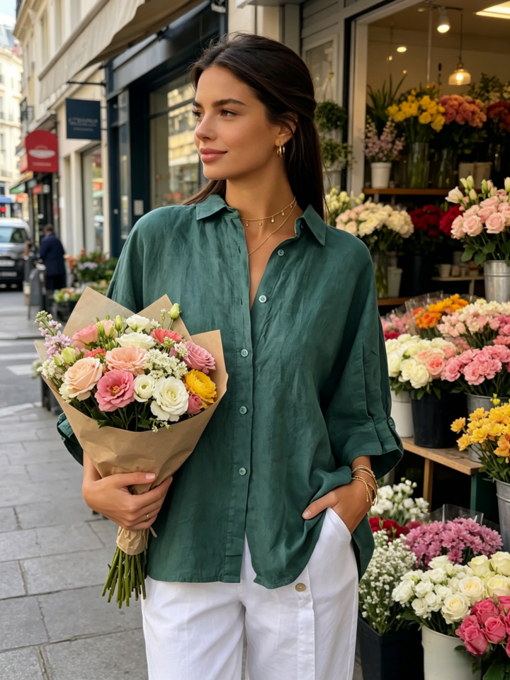 Linen Blend Oversized Button-Down Shirt - Breathable, Multiple Colors