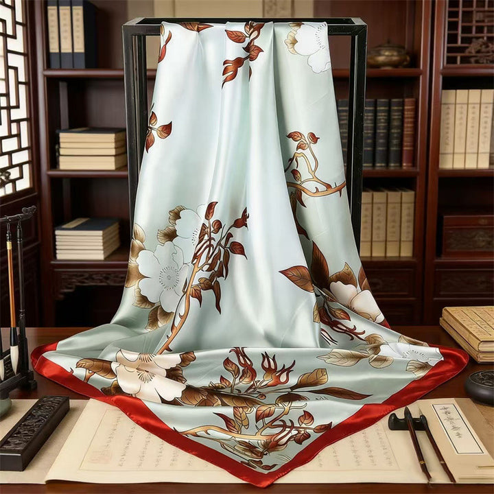 Luxury Printed Satin Square Scarf