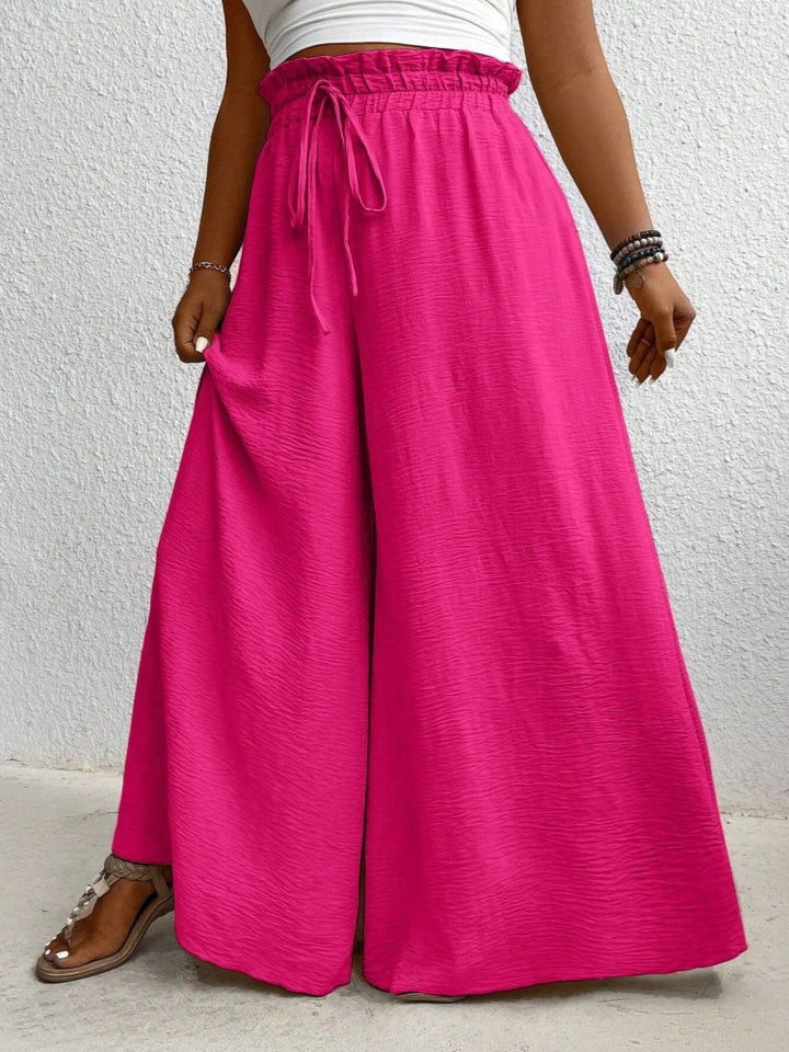 Solid color, loose fit, draped, drawstring wide-leg casual pants