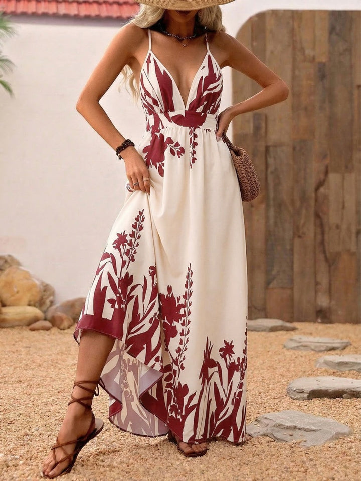 Tropical Print Crisscross Back Dress with Spaghetti Straps