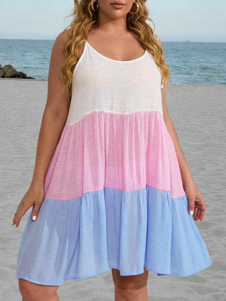 Color-blocked, full-length doll-like slip dress