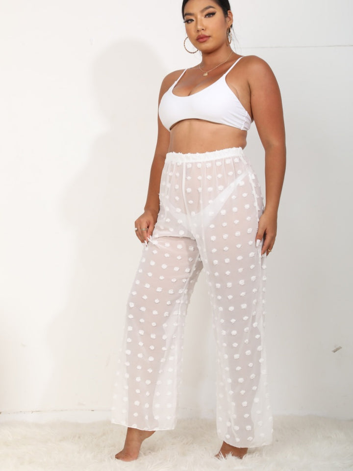 Sheer, three-dimensional chiffon beach wide-leg straight pants