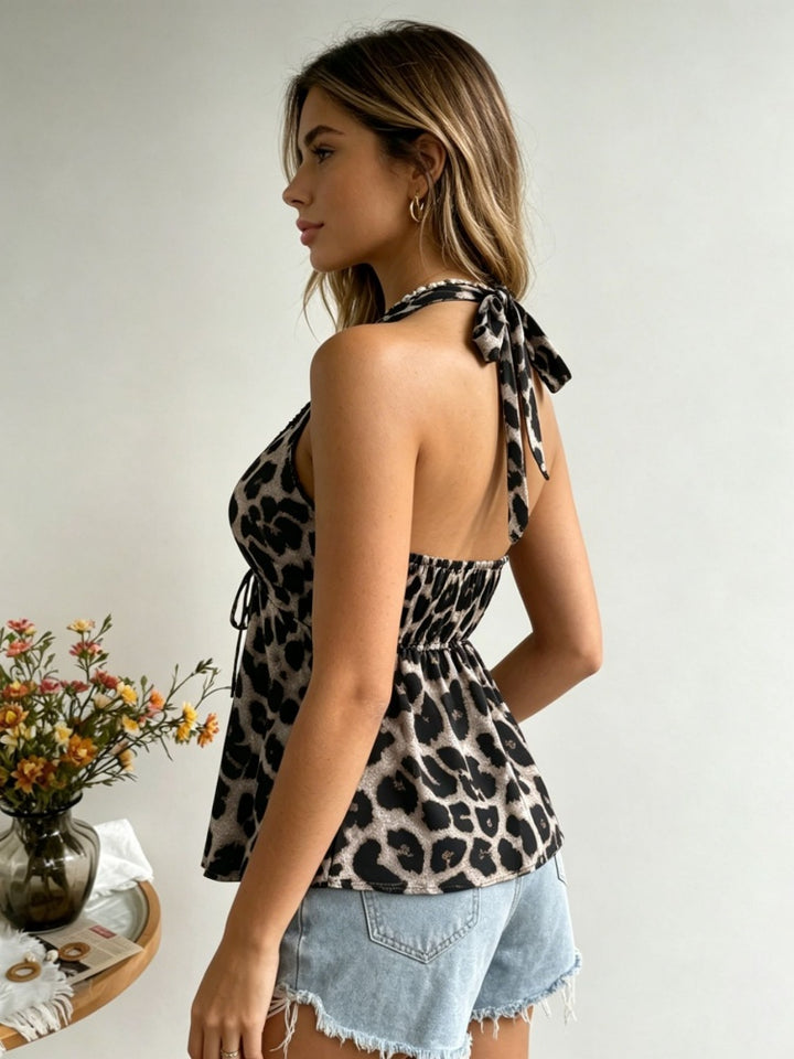 Lace Trim Backless Tie-Up Tank Top