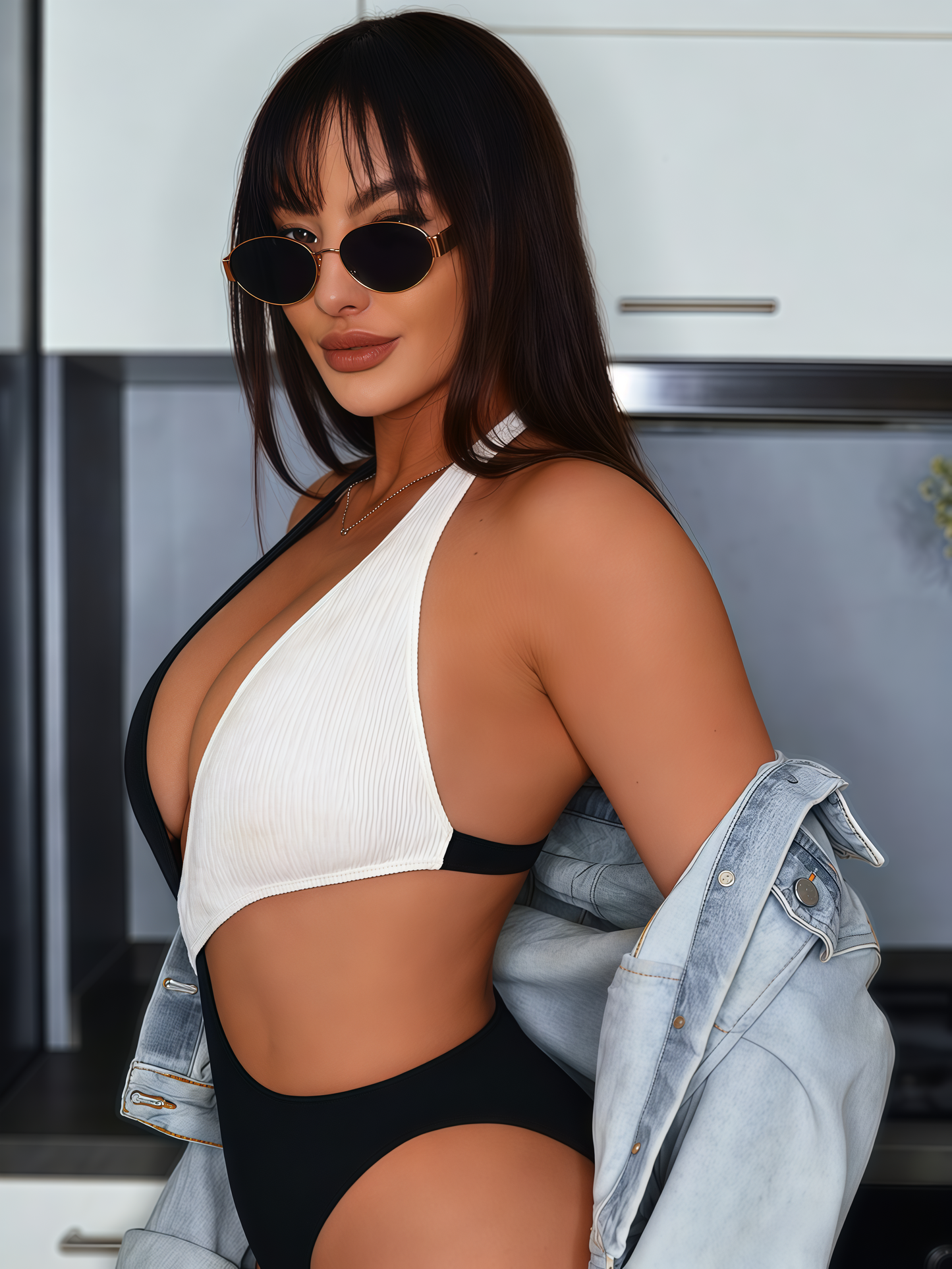 Contrast Cut-Out One-Piece Swimsuit