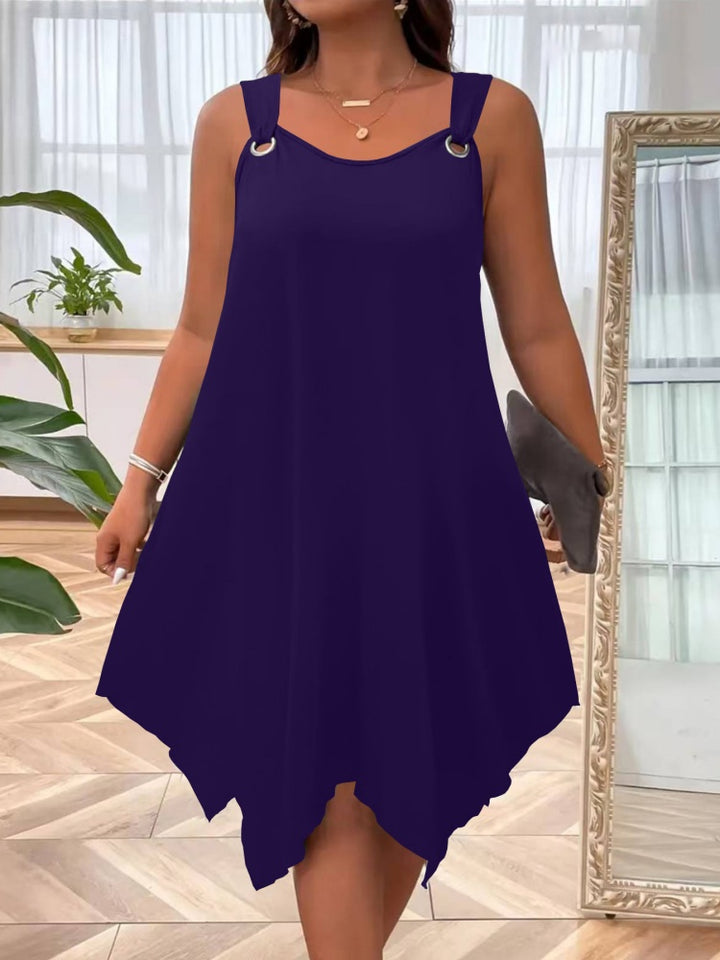 Solid O-Ring Strap Asymmetric Hem Tank Dress