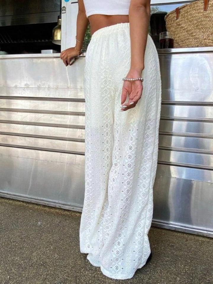 High Waisted Eyelet Lace Wide Leg Pants