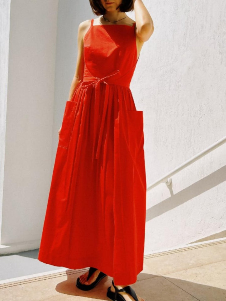 Square Neck Tie Waist Wide Leg Jumpsuit