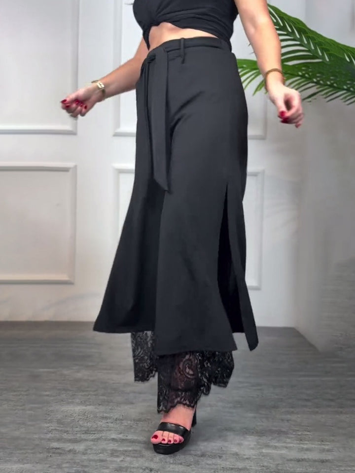 High Waisted Lace Panel Straight Leg Pants