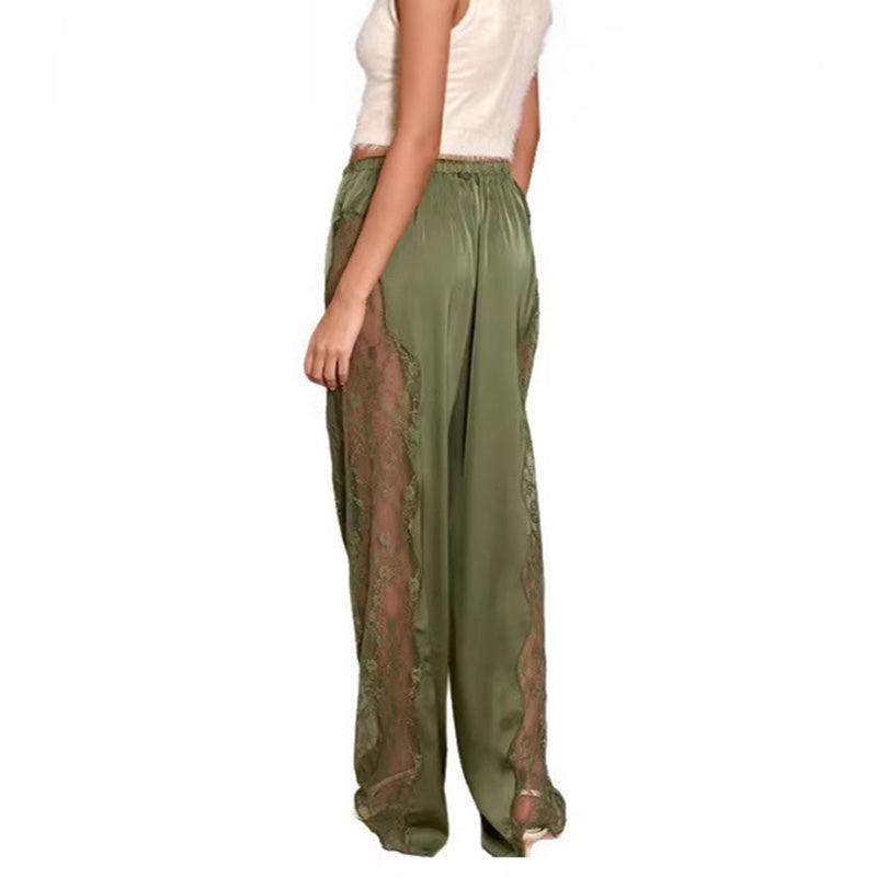 Fashionable satin lace loose-fitting trousers