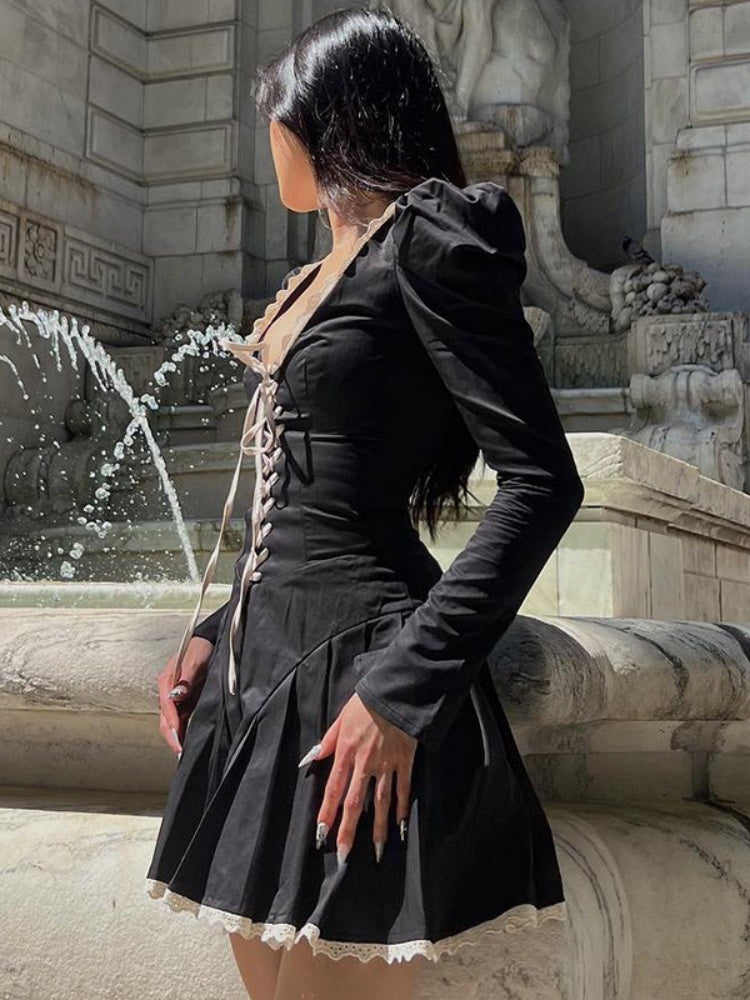 Black Lace-Trimmed Corset Mini Dress