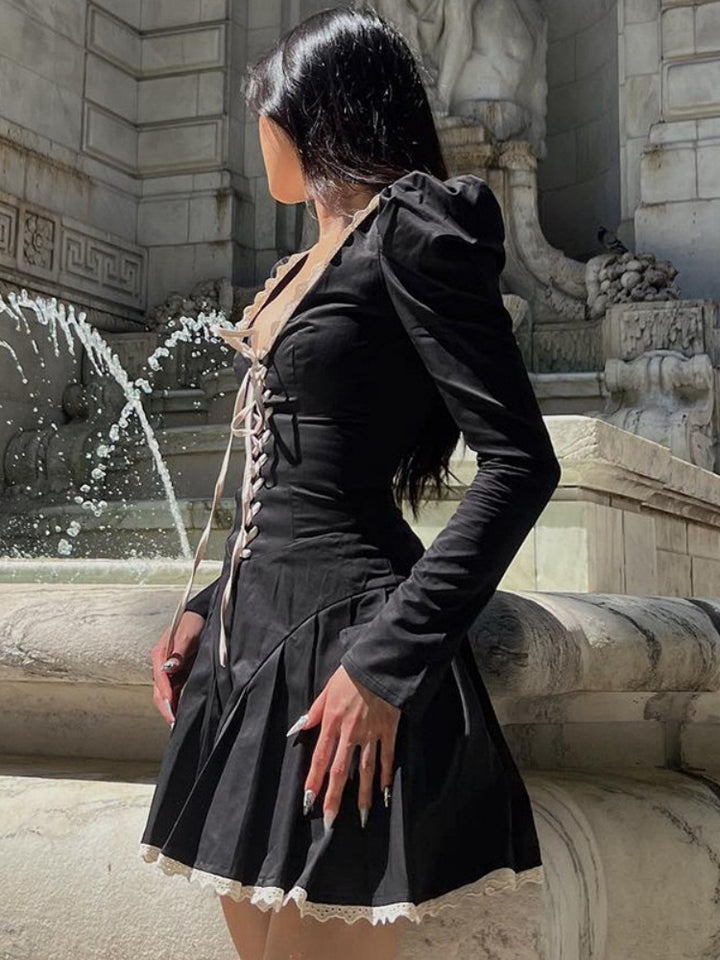 Black Lace-Trimmed Corset Mini Dress