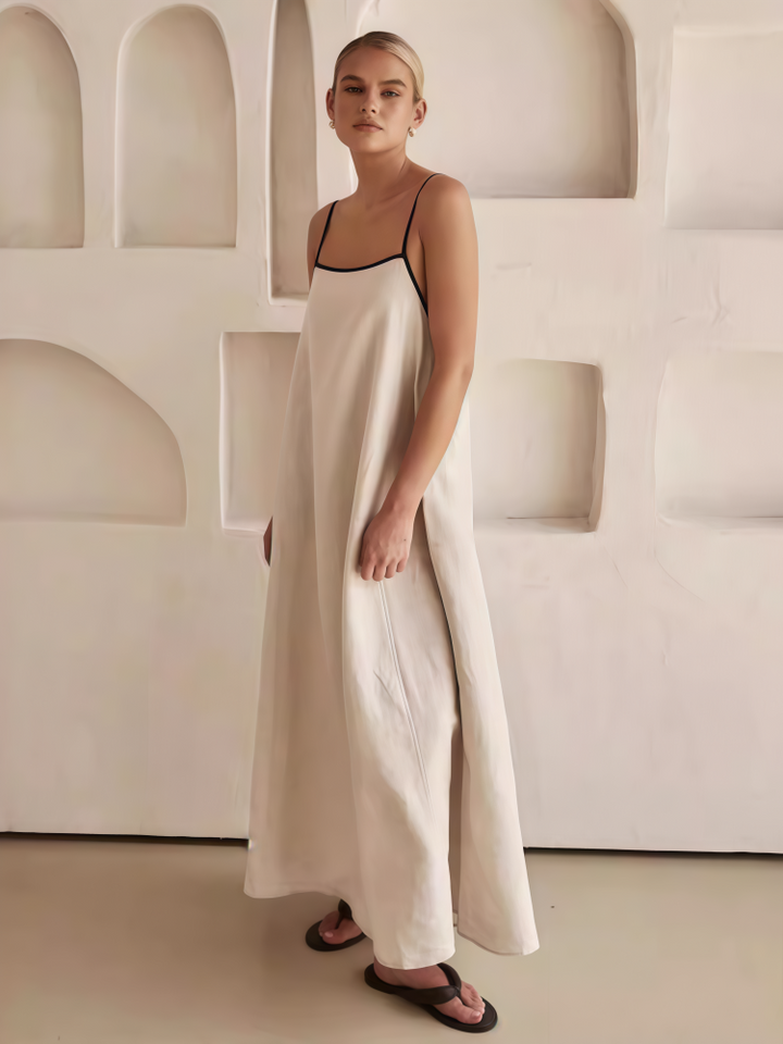 Contrast Trim Linen Blend Cami Maxi Dress