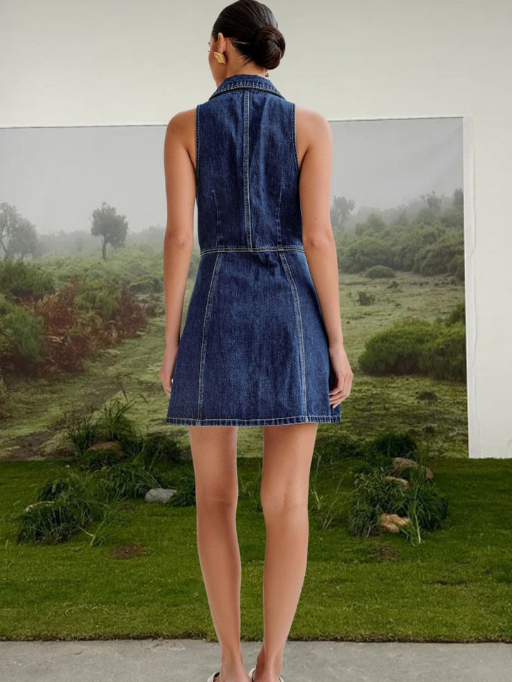 Sleeveless Blazer Collar Denim Mini Dress