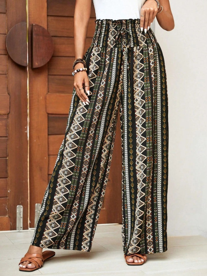 Boho Geometric Print High-Waist Wide Leg Pants