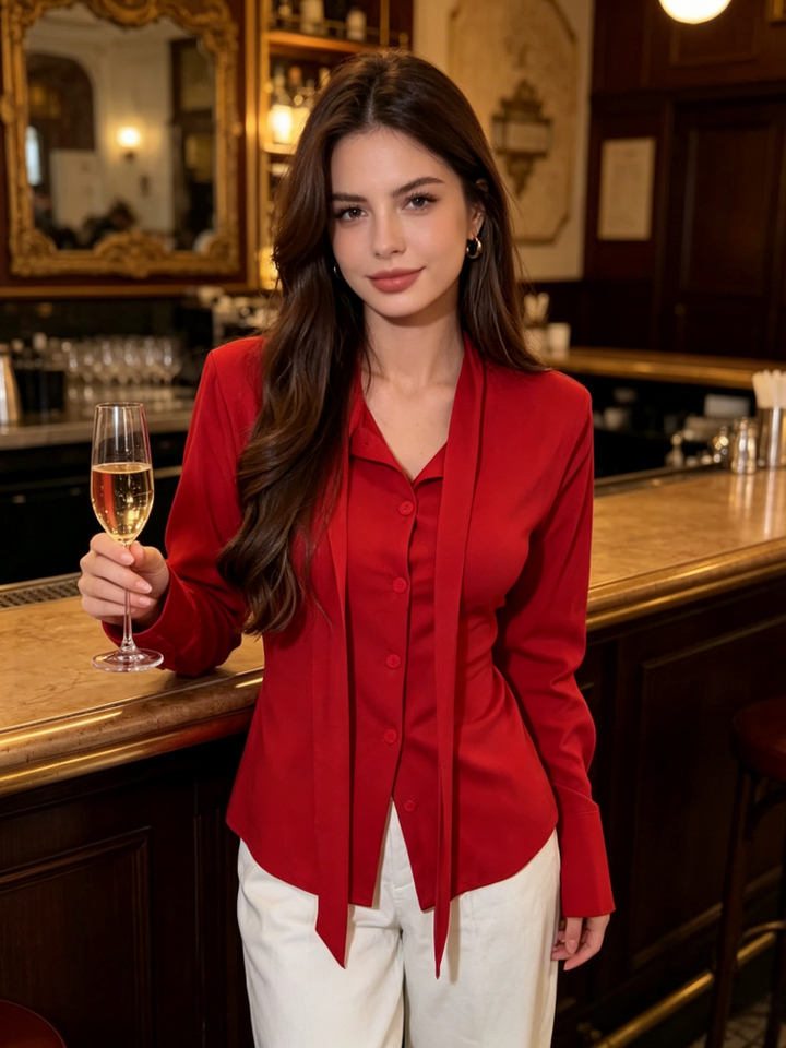 Long Sleeve Button Up Tie Front Blouse