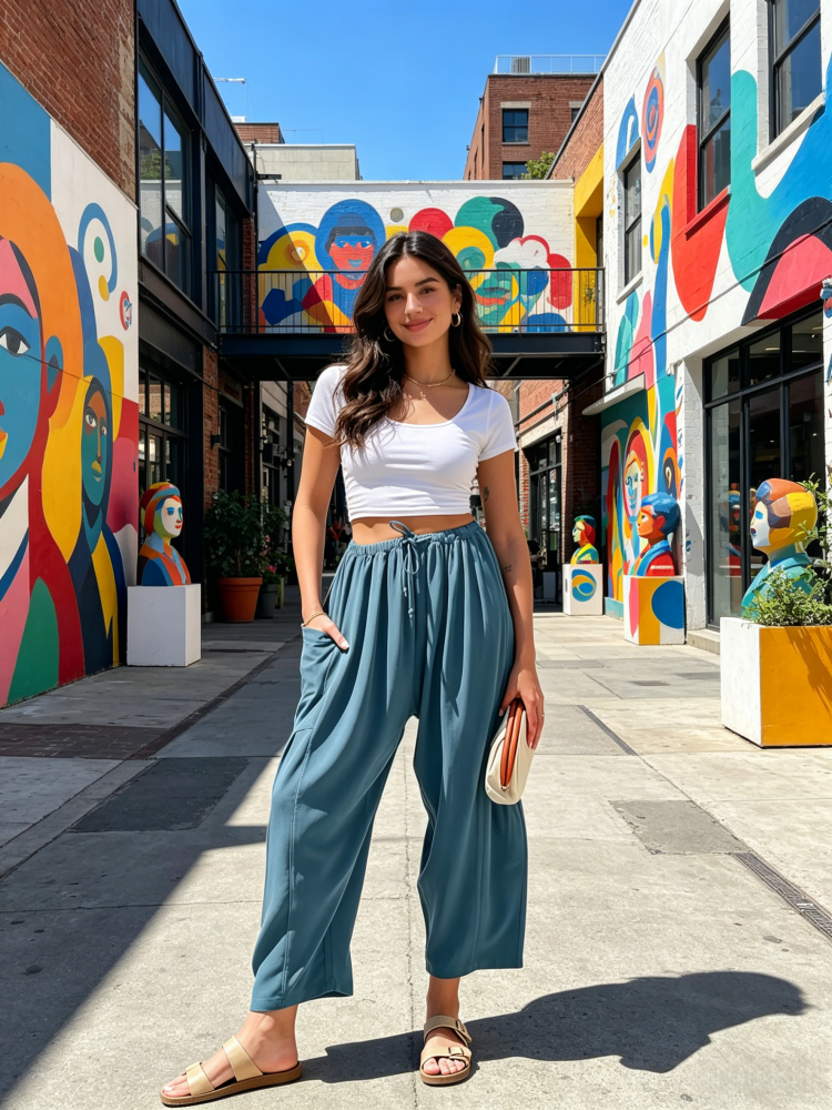 Casual Linen Blend Wide Leg Pants