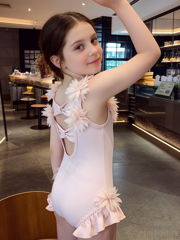 Girls Floral One-Piece Swimsuit –Cute Ruffle Kids Swimwear