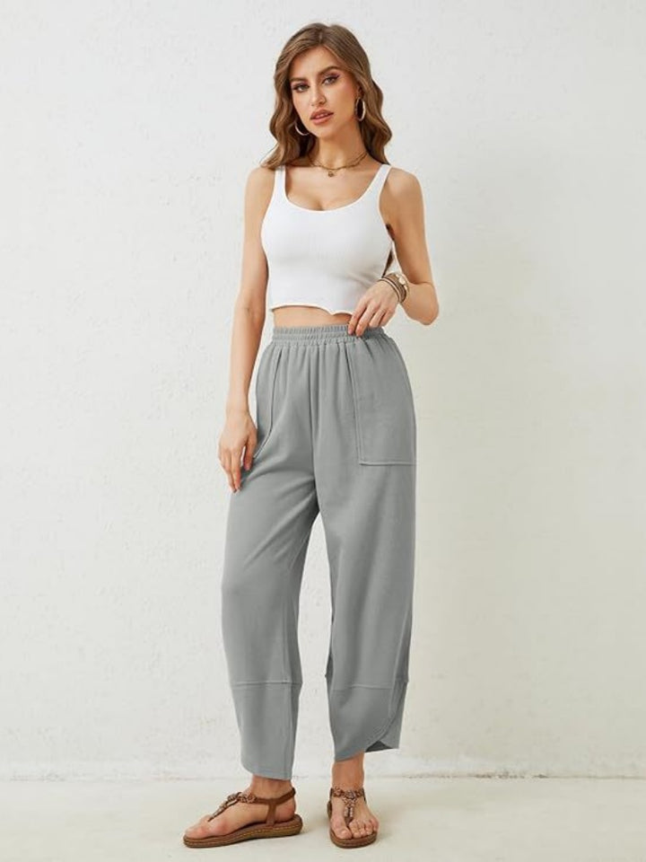 Elastic Waist Loose Fit Cropped Pants