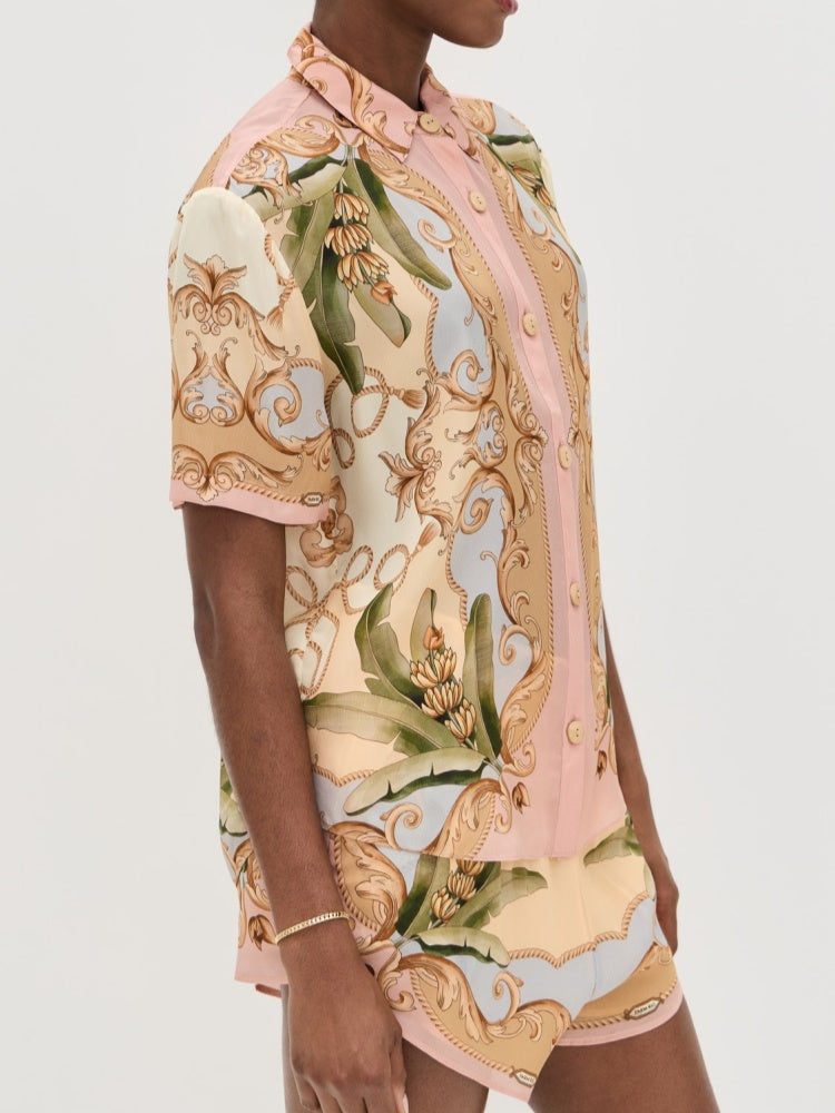 Tropical Banana Leaf Print Linen Blend Two-Piece Set