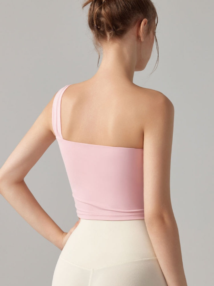 One Shoulder Twist Cutout Crop Sports Tank Top