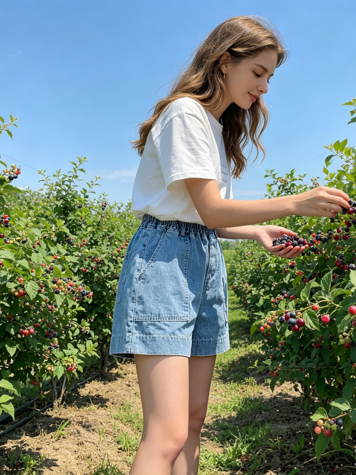 Elastic Waist Wide-Leg Denim Shorts - High-Waisted Casual Summer Shorts