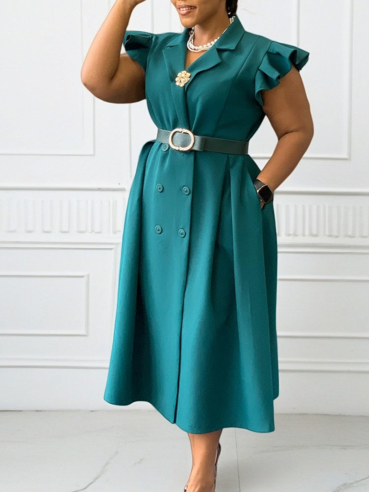 Tailored Blazer-Style Midi Dress with Belt