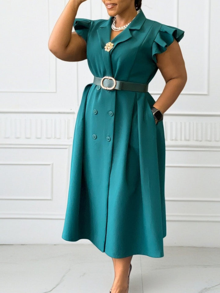 Tailored Blazer-Style Midi Dress with Belt