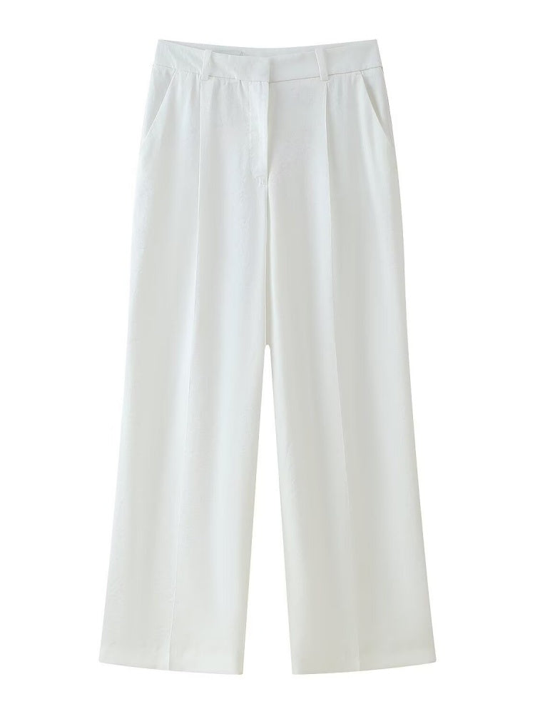 White Halter Tie-Front Top &amp; High-Waisted Wide Leg Pants Set
