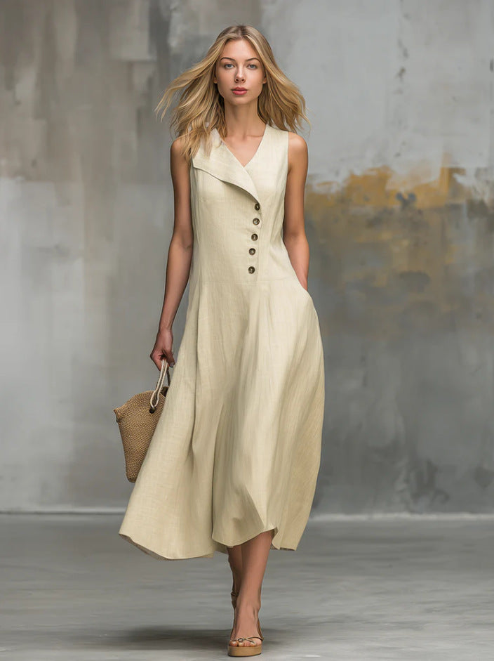 Casual collared button-down sleeveless women&