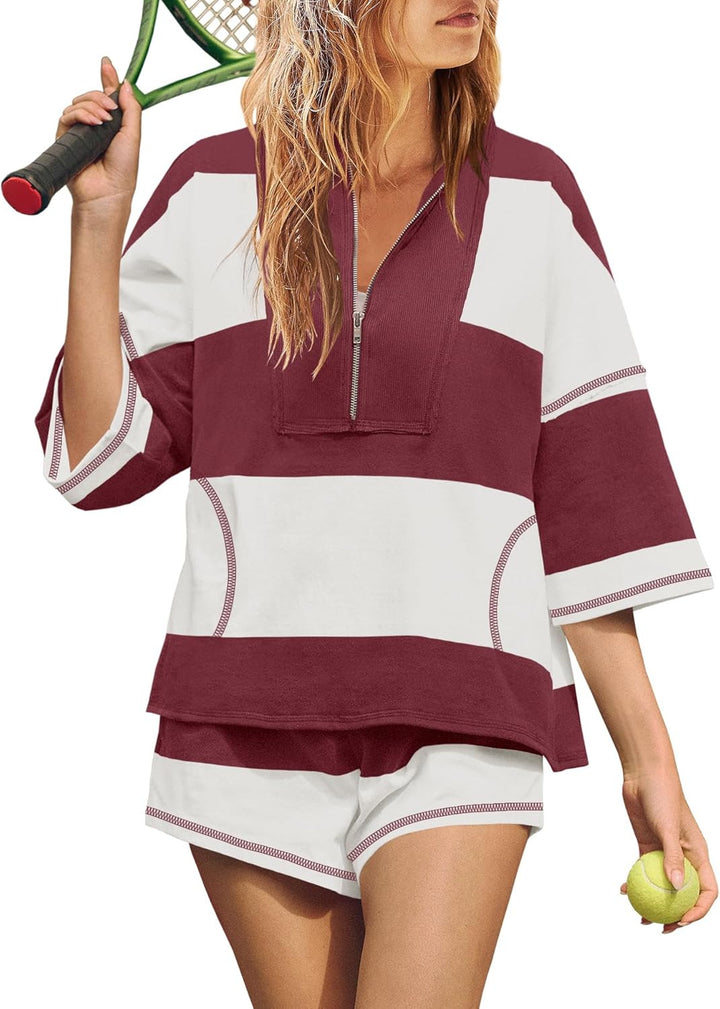 Color Block Quarter Zip Pullover &amp; Shorts Set