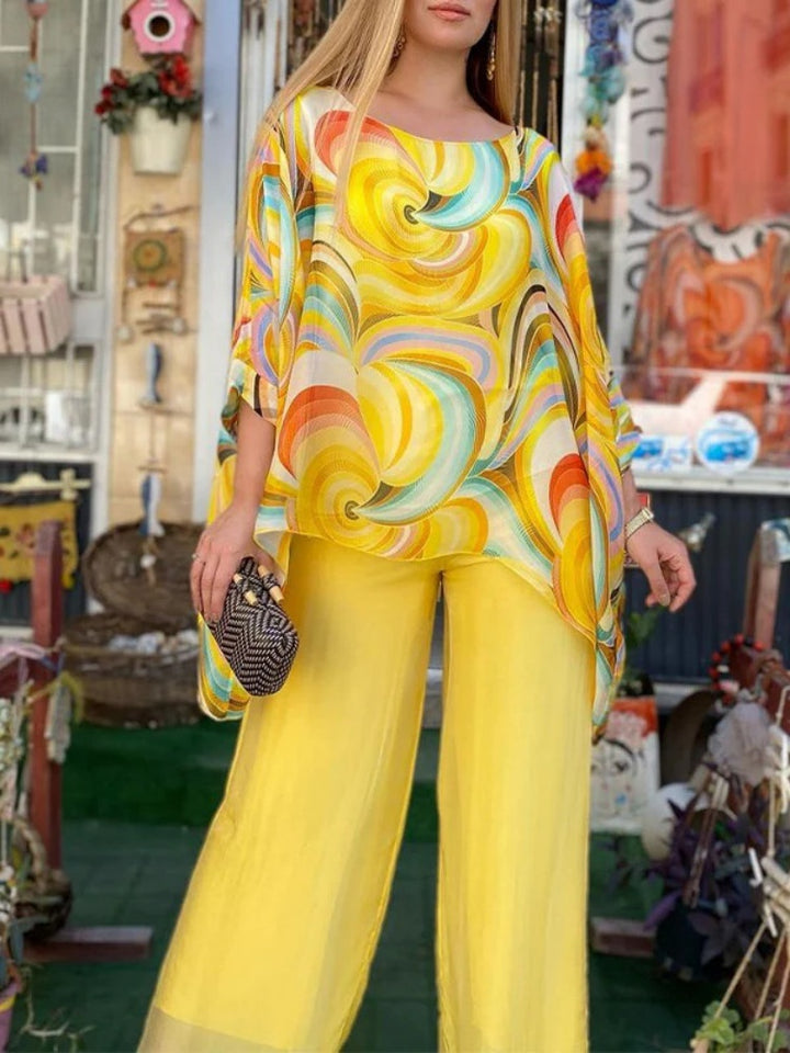 Printed Batwing-Sleeve Set