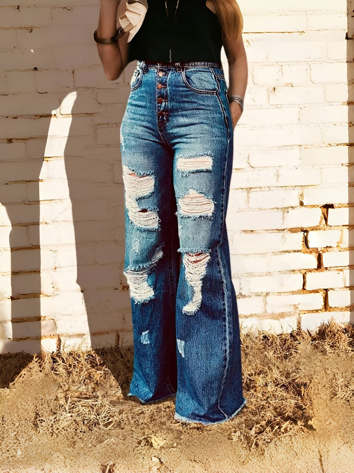 Ripped stretch denim casual jeans