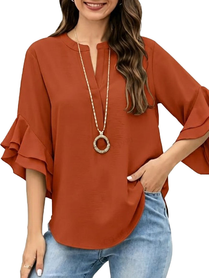 Three-quarter sleeve V-neck top