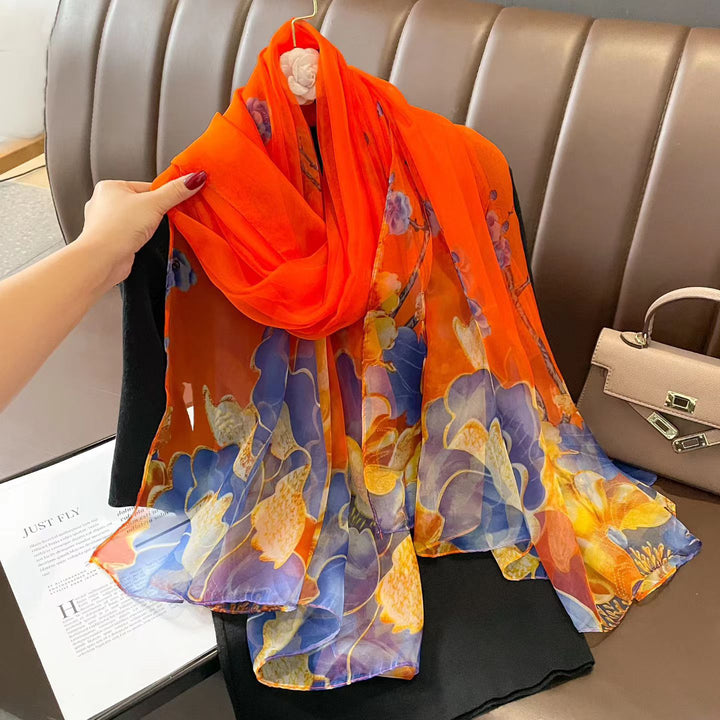Sheer Artistic Floral Long Scarf Shawl