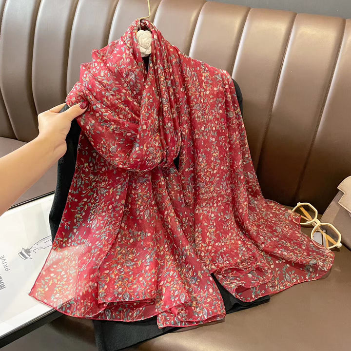 Sheer Artistic Floral Long Scarf Shawl